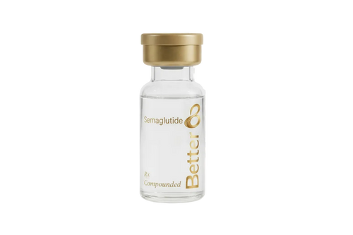 Vial labeled 'Semaglutide' with 'Better Co' branding on a transparent background